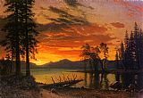 Albert Bierstadt Canvas Paintings - Sunset over the River